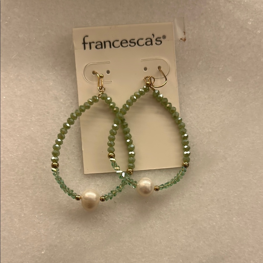 Francesca's Collections Green Beaded Teardrop Earrings